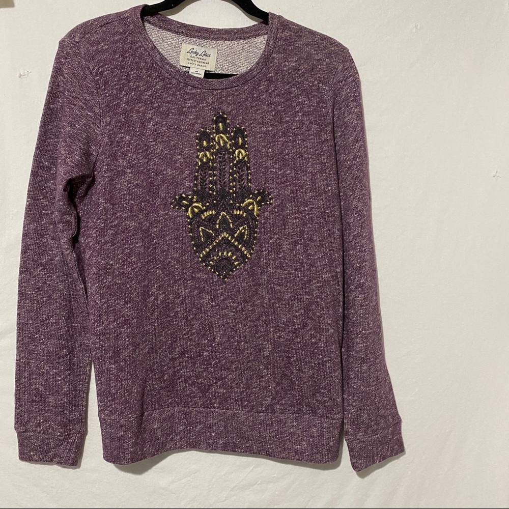 Lucky Lotus Lucky Brand Women’s Knit Top Medium Heather Plum NEW with Tags
